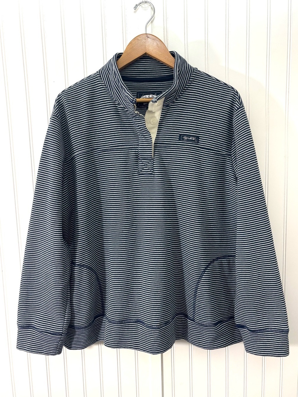 State of Mine Florida Navy Stripe Pullover Sweatshirt XXL Organic Cotton Preppy